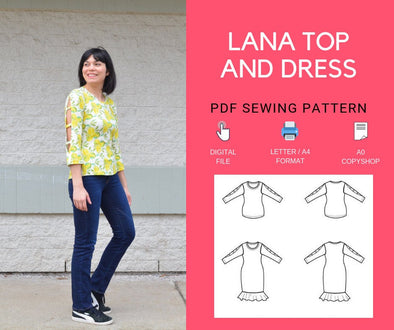 The Lana Top and Dress PDF sewing pattern and sewing tutorial.  Printable sewing pattern for women sizes 4 to 22, including plus size patter - DGpatterns