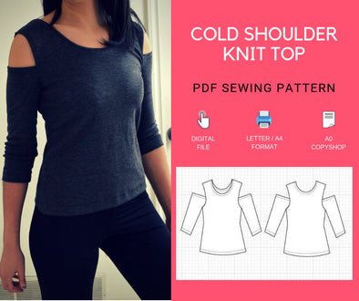 The Cold Shoulder Knit Top PDF printable sewing Pattern and Sewing tutorial including sizes 4 to 22 - DGpatterns