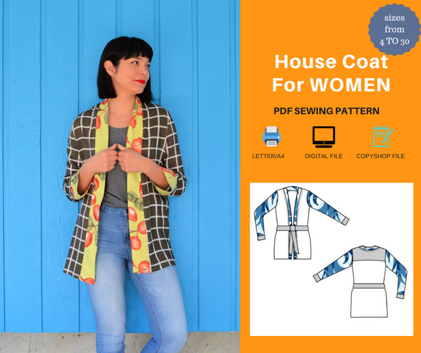 House Coat For WOMEN PDF sewing pattern and sewing tutorial