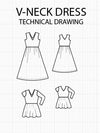V-Neck Dress Pattern PDF printable Sewing Pattern - DGpatterns