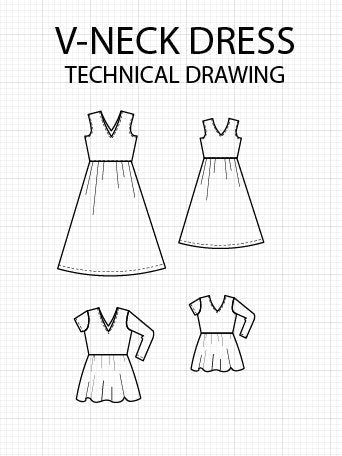 V-Neck Dress Pattern PDF printable Sewing Pattern - DGpatterns