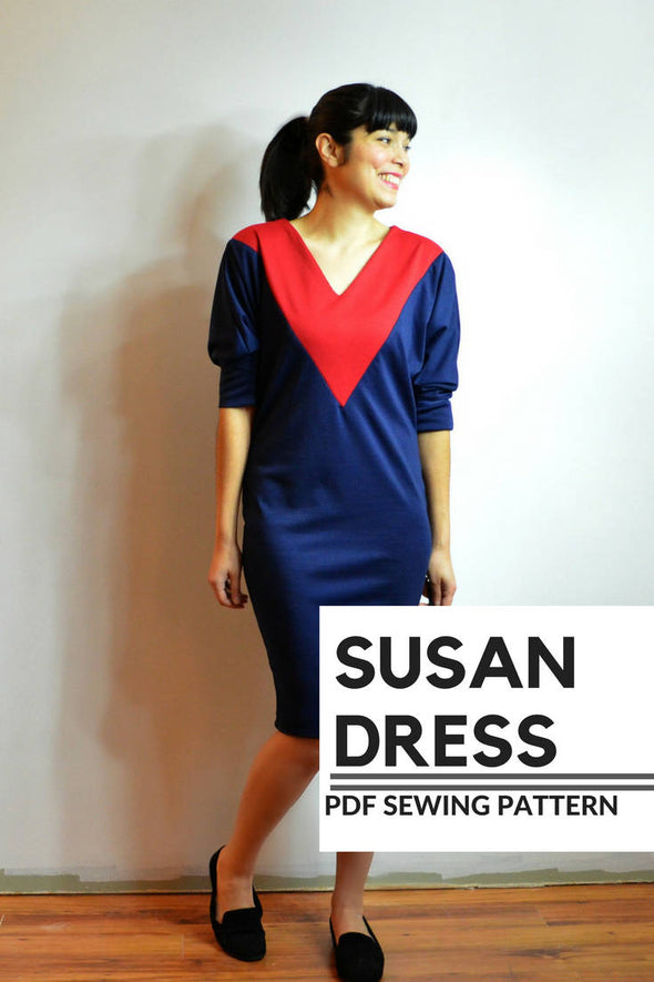 Susan Dress PDF sewing Pattern and Sewing tutorial including sizes 4 to 22 with a printable letter and A4 format plus copyshop format - DGpatterns