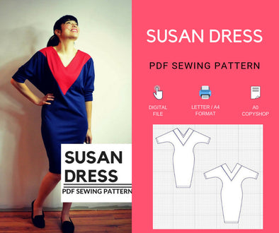 Susan Dress PDF sewing Pattern and Sewing tutorial including sizes 4 to 22 with a printable letter and A4 format plus copyshop format - DGpatterns