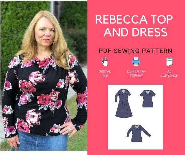 Rebecca Top and Dress PDF sewing pattern and tutorial for wome - DGpatterns