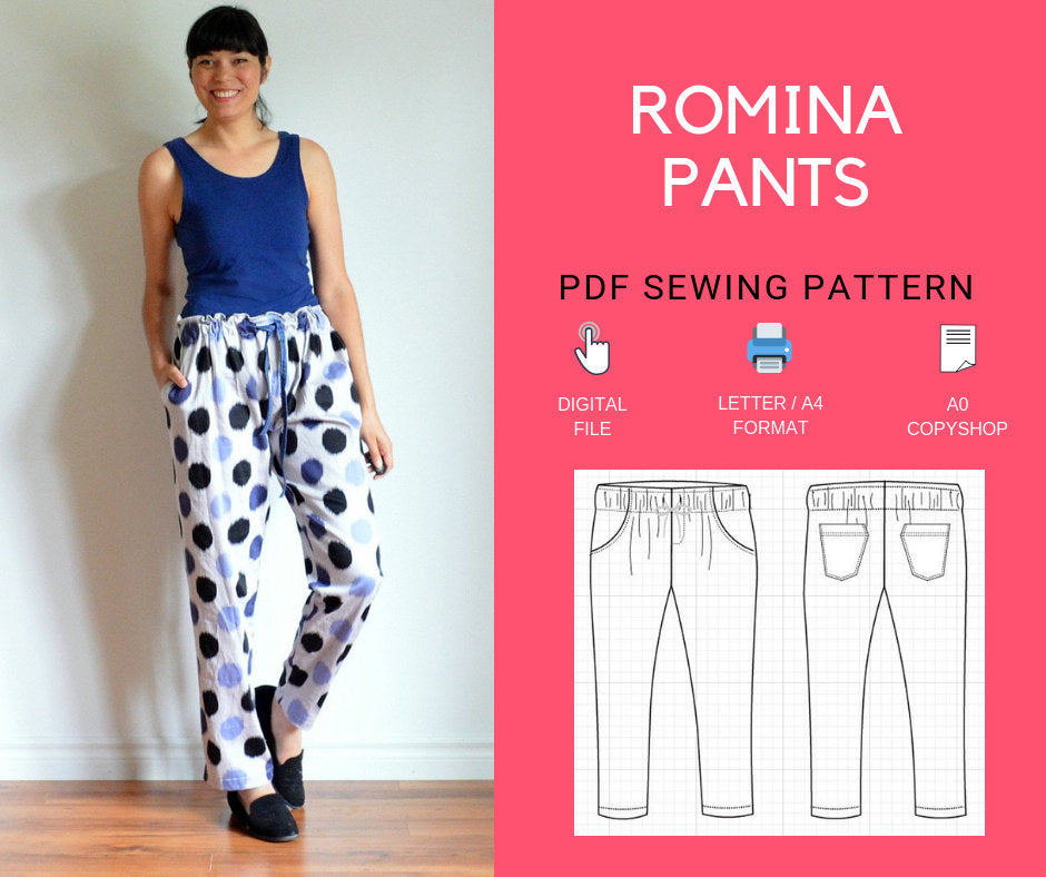 Romina Woven Pants PDF sewing pattern and tutorial – DGpatterns