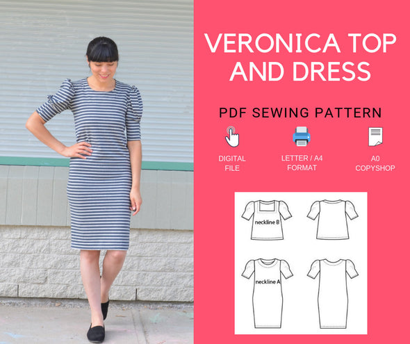 The Veronica Top and Dress PDF sewing pattern and step by step sewing tutorial - DGpatterns