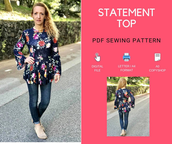 The Statement Top: Instant Download PDF top pattern for women - DGpatterns