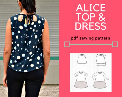 The Alice Top, tunic and dress PDF sewing pattern and tutorial for women.  Sizes available in 4 to 22 including plus size - DGpatterns